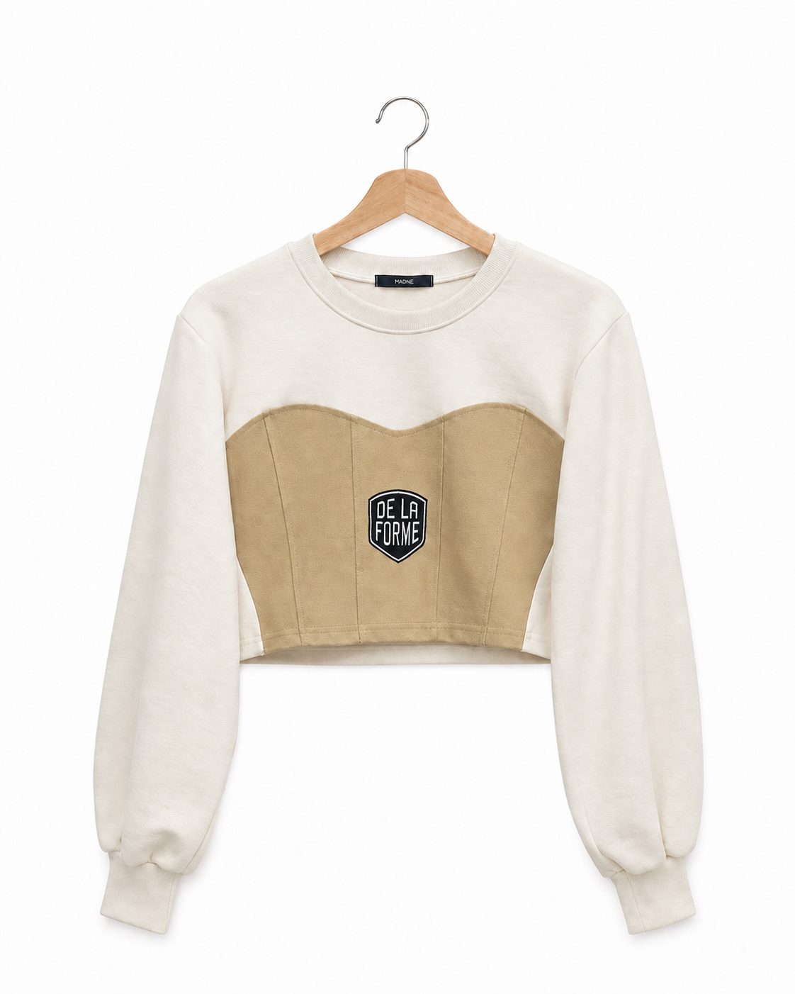 DE LA FORME Corset Panel Cropped Sweatshirt – Cream & Beige