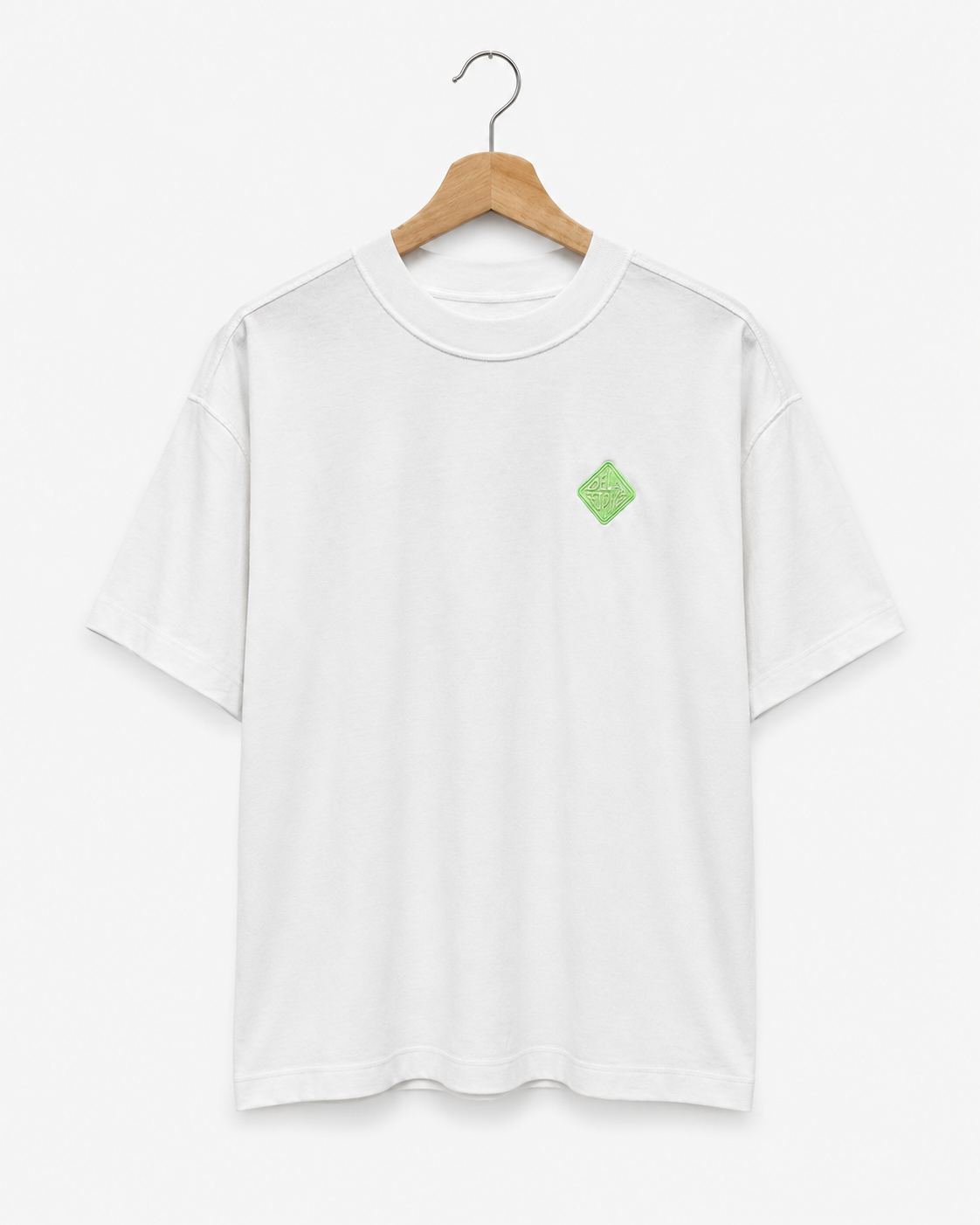 DE LA FORME Neon Green Embroidered Logo T-Shirt – White