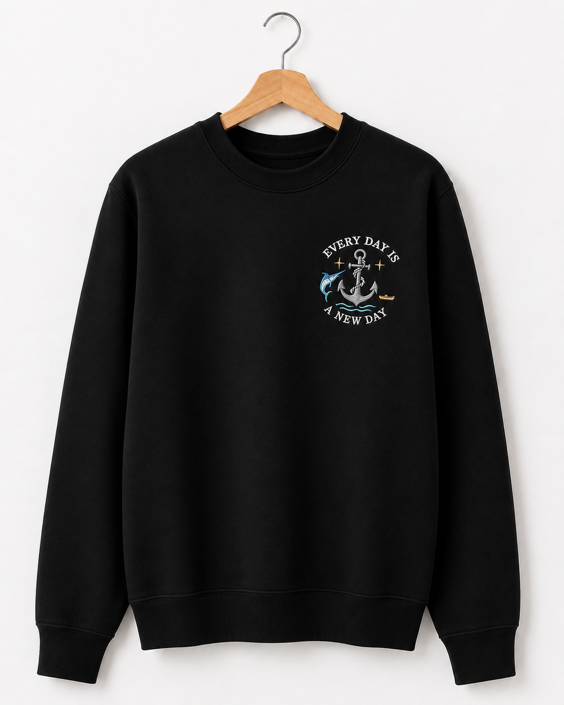 Every Day Is A New Day Nautical Embroidered Crewneck Sweatshirt