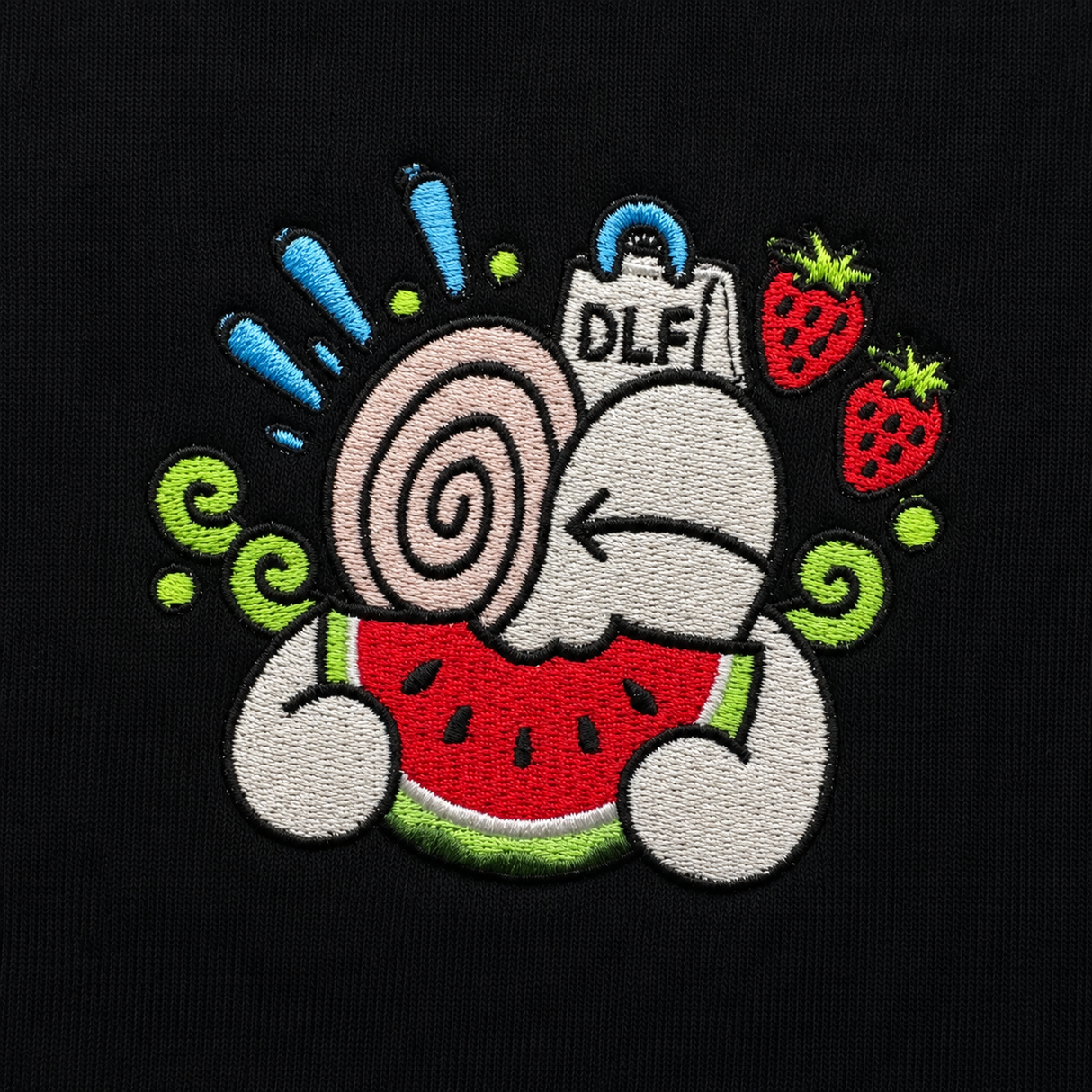 DLF Watermelon Mascot Embroidered Black Crewneck Sweatshirt