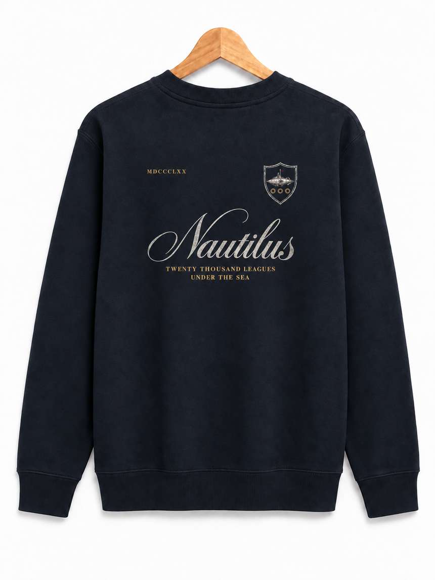 De La Forme Nautilus Submarine Embroidered Black Crewneck Sweatshirt
