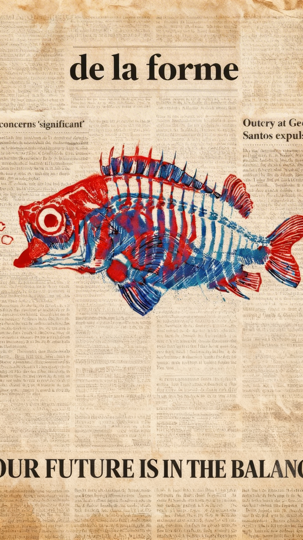De La Forme Archive — Anatomical Fish Newspaper Graphic Oversized T-Shirt