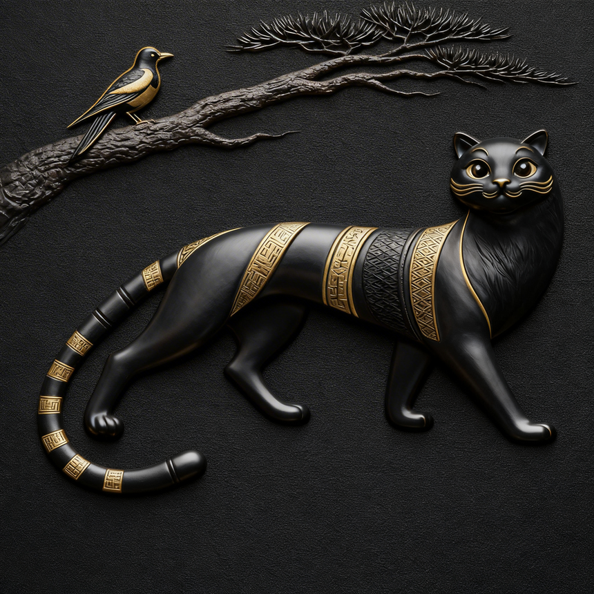 De La Forme Korean Minhwa Tiger Graphic T-Shirt — Minimal Ink Wash & Gold Accent Design