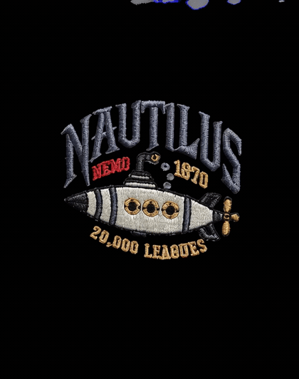 De La Forme Nautilus Submarine Embroidered Black Crewneck Sweatshirt