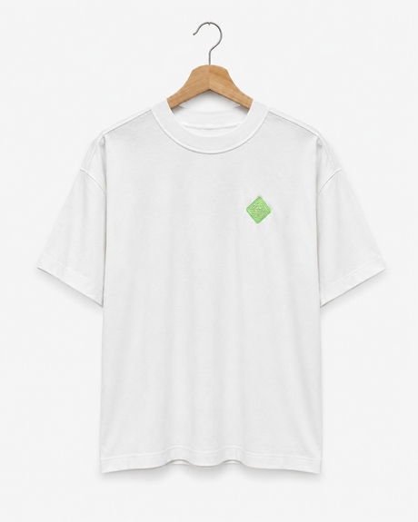 De La Forme Neon Green Embroidered Logo T-Shirt – White