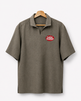 De La Forme Embroidered Open-Collar Short Sleeve Shirt – Olive