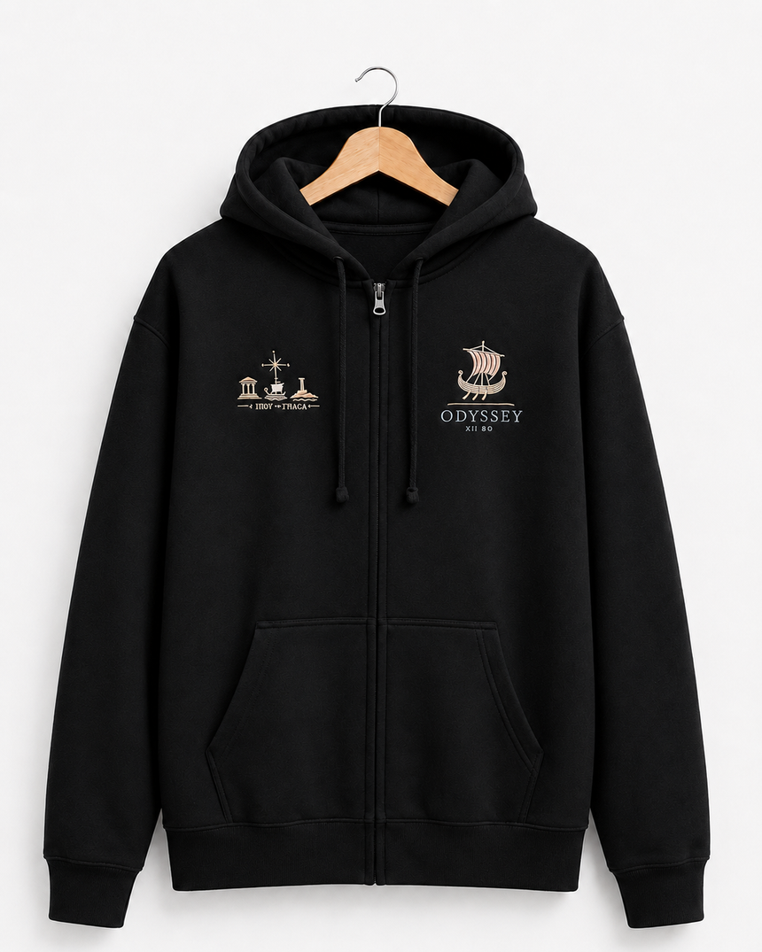 De La Forme Odyssey Troy to Ithaca Embroidered Zip-Up Hoodie