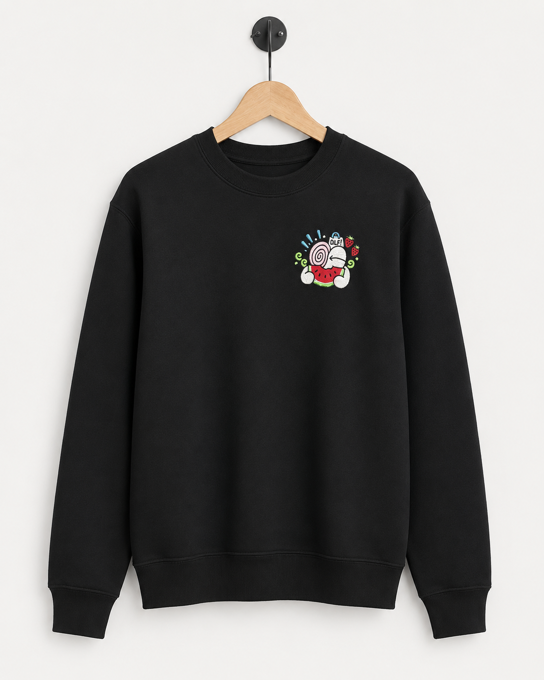 DLF Watermelon Mascot Embroidered Black Crewneck Sweatshirt