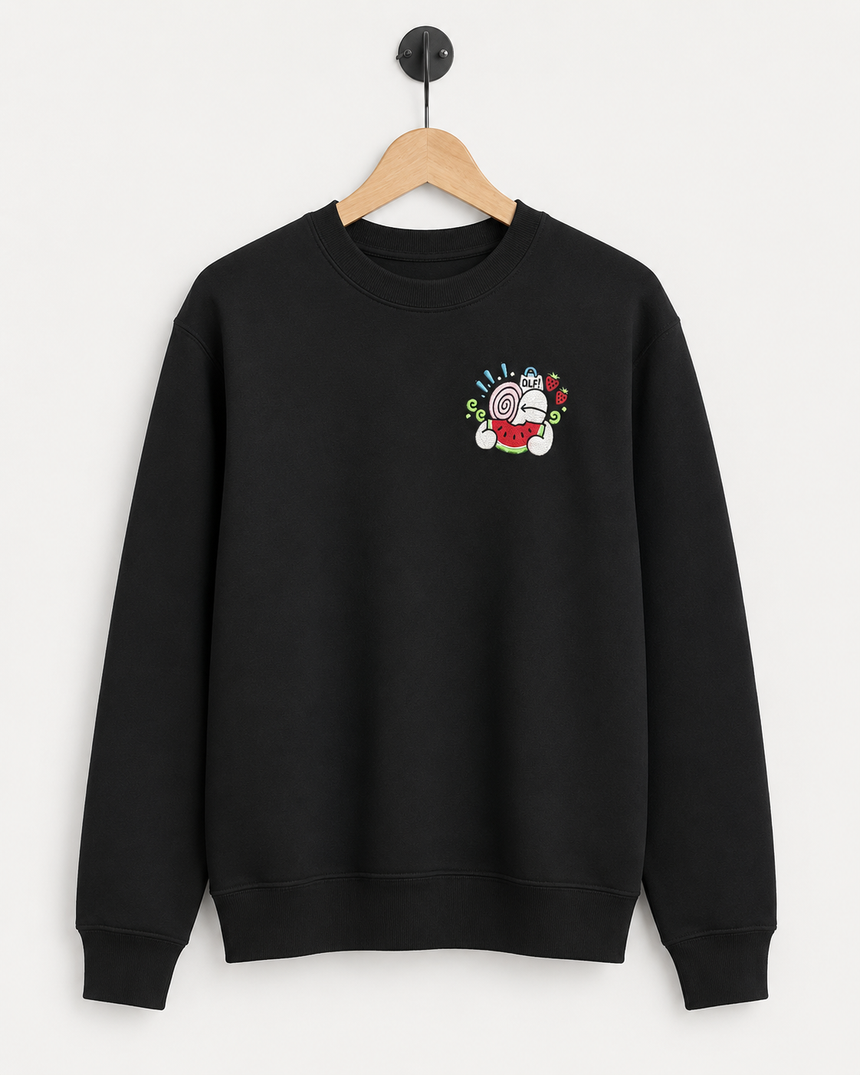 De La Forme Watermelon Mascot Embroidered Black Crewneck Sweatshirt