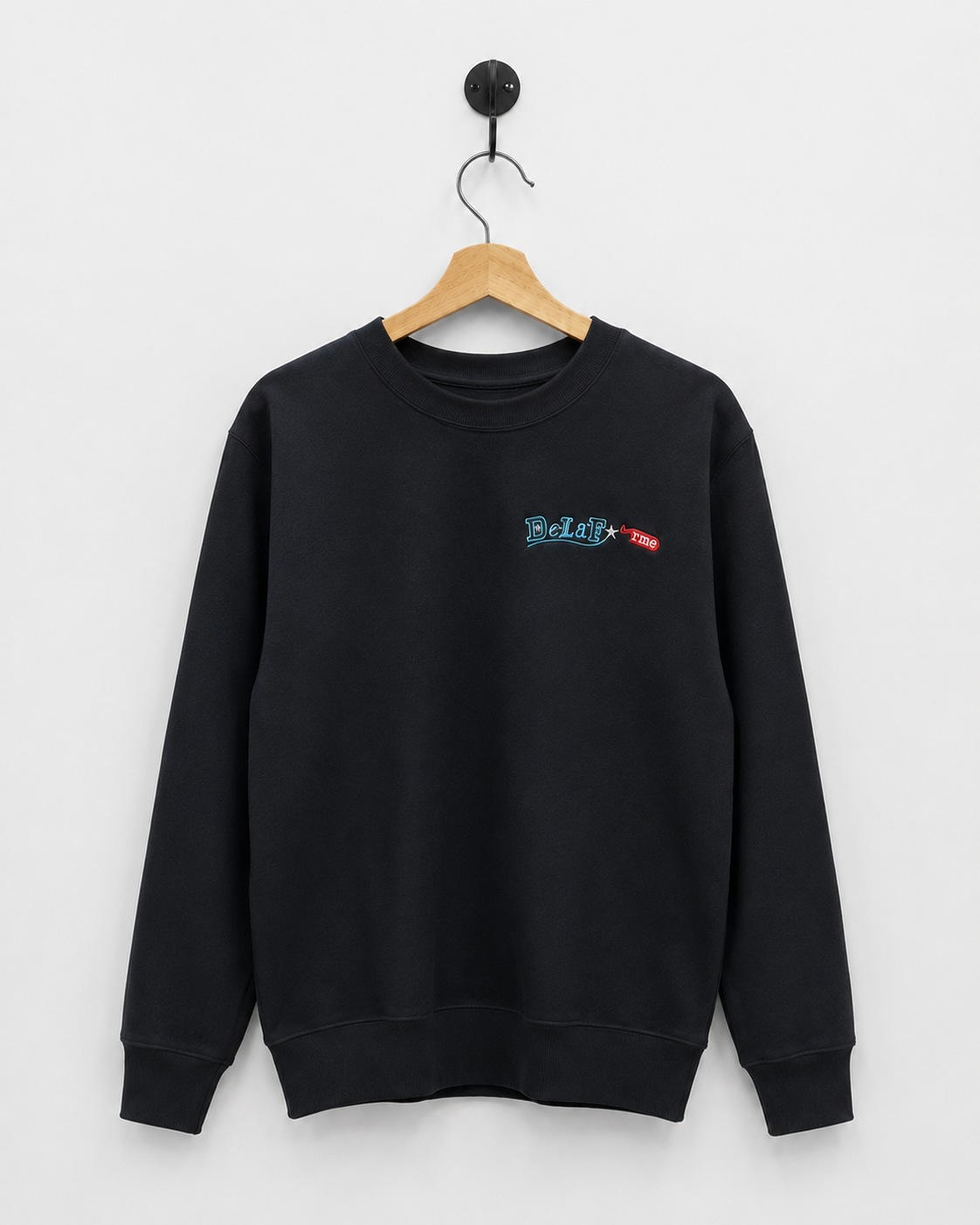 DeLaForme Bottle Flow Black Embroidered Crewneck Sweatshirt