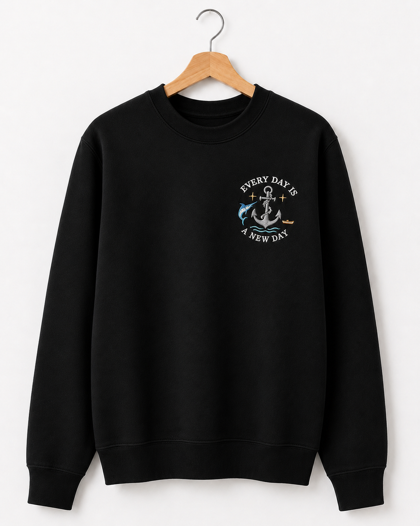 De La Forme Every Day Is A New Day Nautical Embroidered Crewneck Sweatshirt