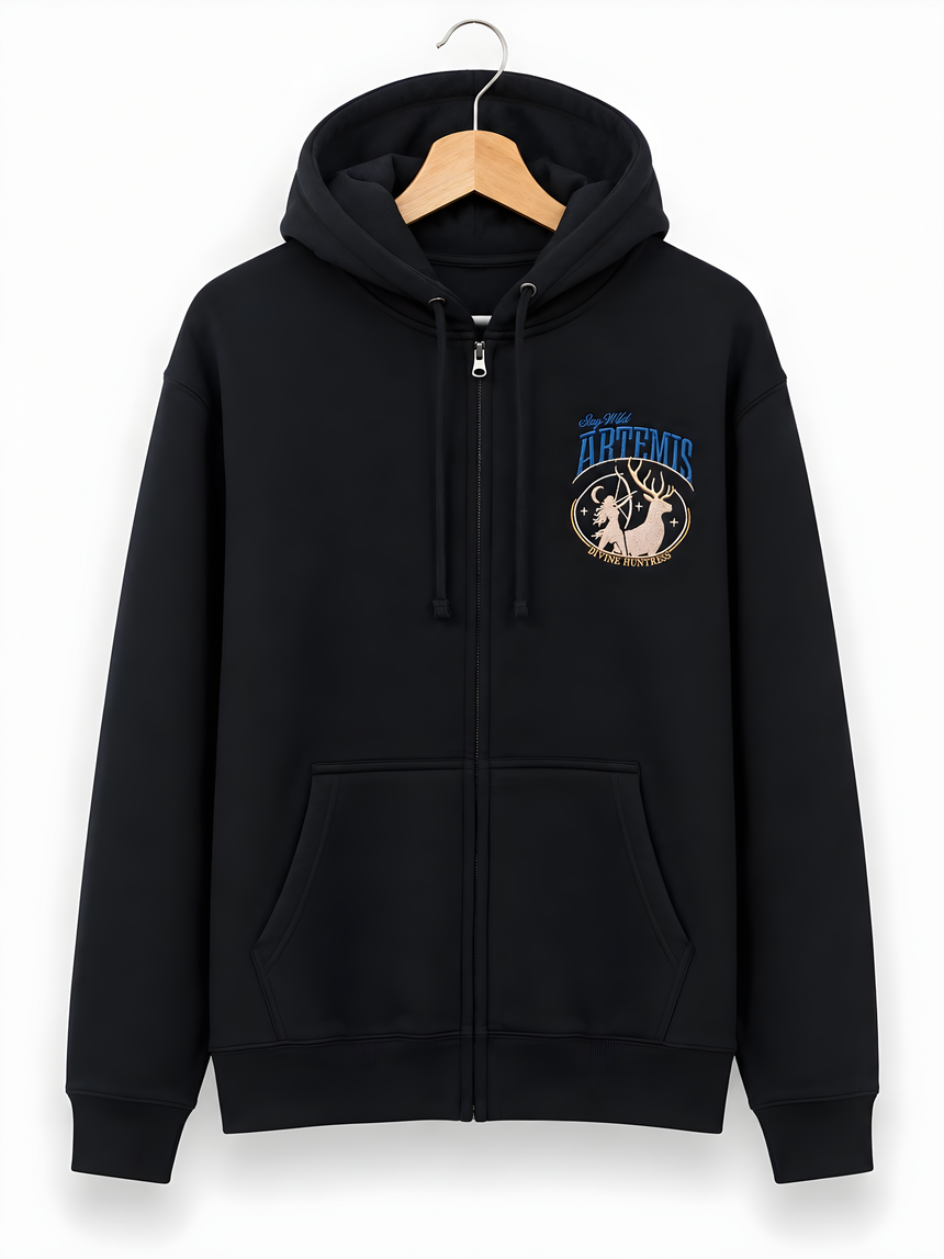 De La Forme Artemis Divine Huntress Embroidered Black Oversized Sweatshirt