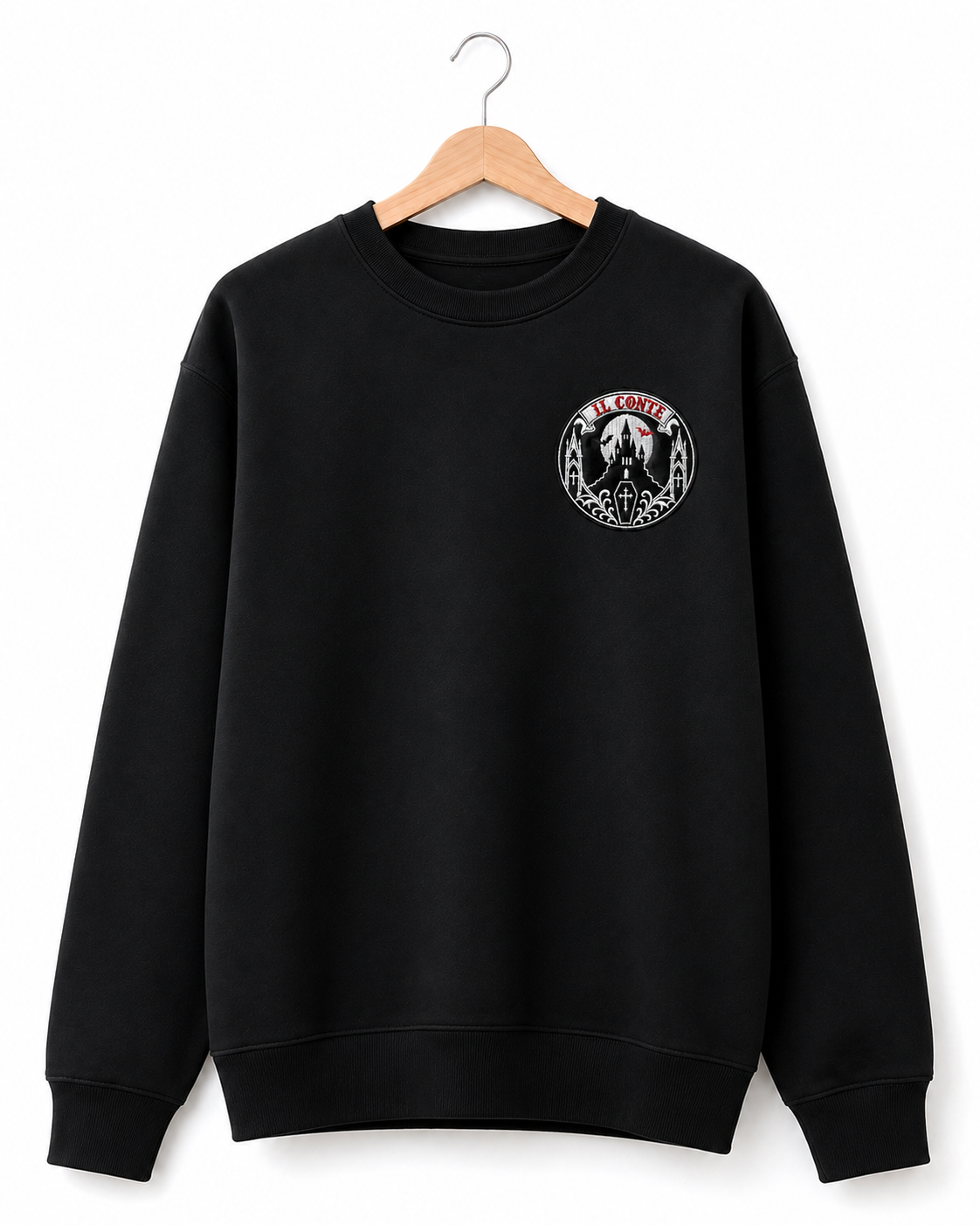 IL CONTE Dracula Castle Embroidered Black Crewneck Sweatshirt