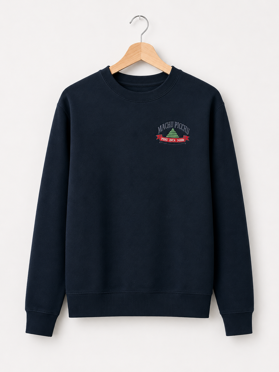 Machu Picchu Embroidered Black Crewneck Sweatshirt