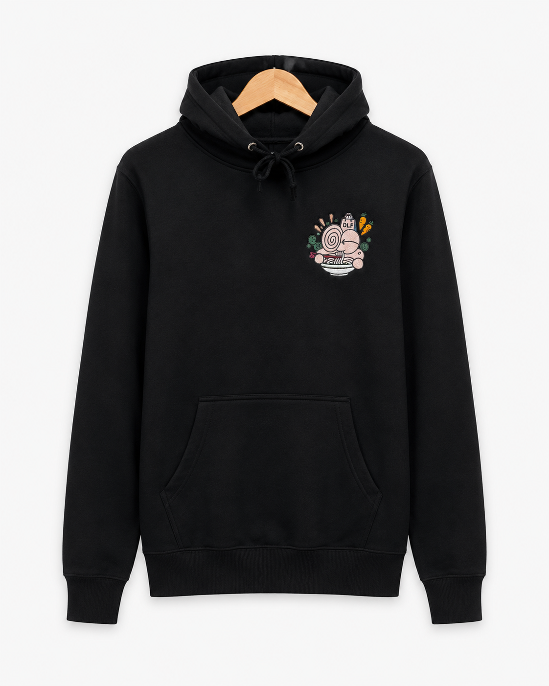DLF Noodle Mascot Embroidered Black Hoodie