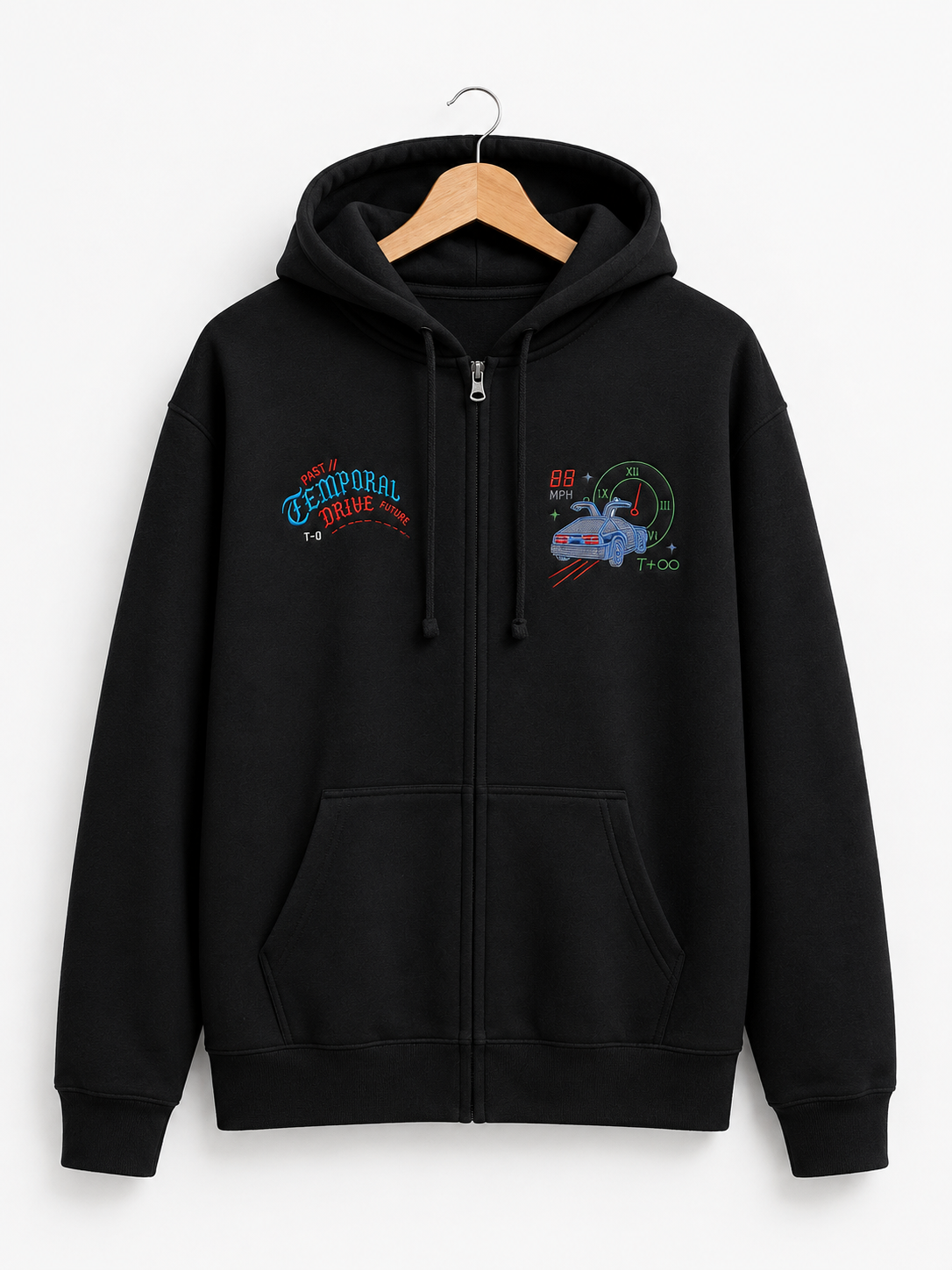 Temporal Drive Time Machine Embroidered Zip-Up Hoodie