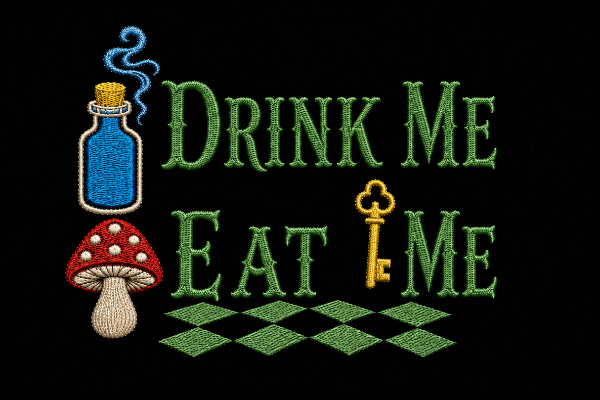 Drink Me Eat Me Embroidered Black Crewneck Sweatshirt