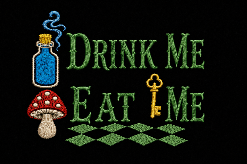 De La Forme Drink Me Eat Me Embroidered Black Crewneck Sweatshirt