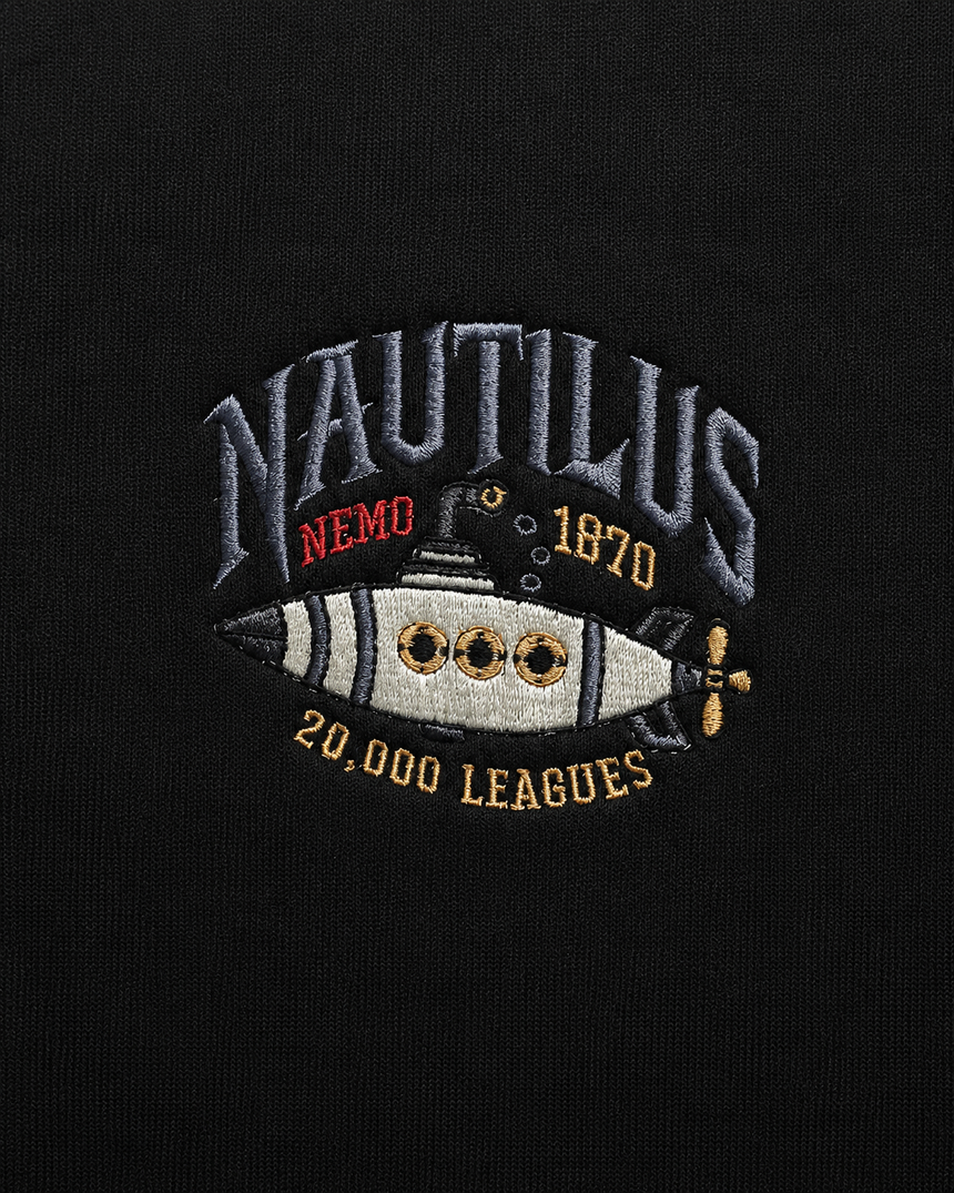 De La Forme Nautilus Submarine Embroidered Black Crewneck Sweatshirt
