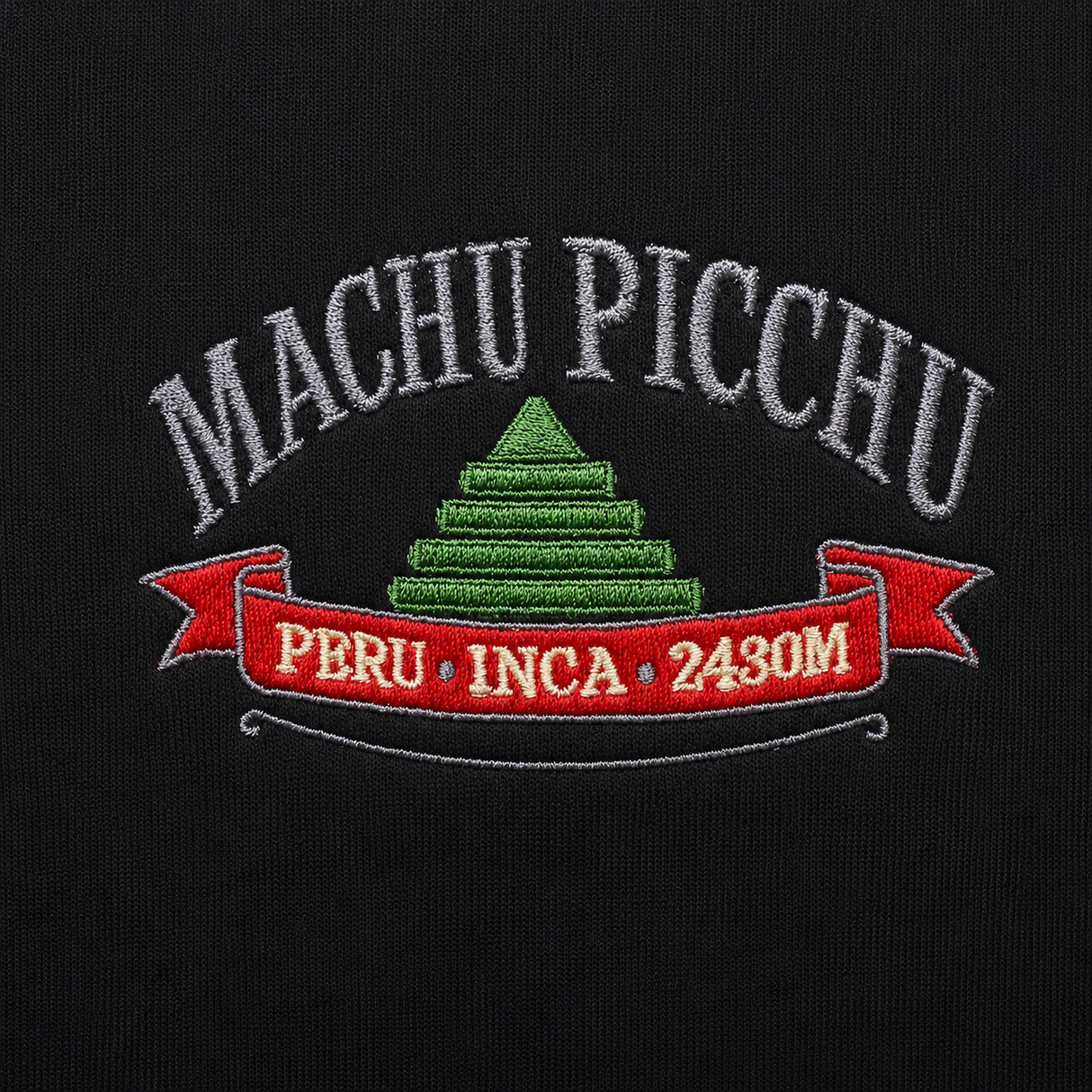 Machu Picchu Embroidered Black Crewneck Sweatshirt