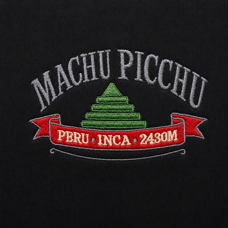 Machu Picchu Embroidered Black Crewneck Sweatshirt