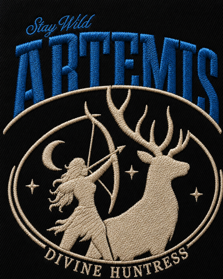 Artemis Divine Huntress Embroidered Black Oversized Sweatshirt