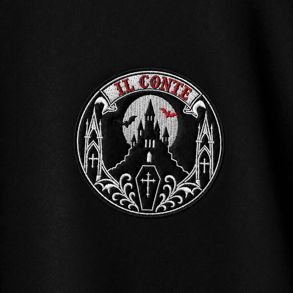 IL CONTE Dracula Castle Embroidered Black Crewneck Sweatshirt