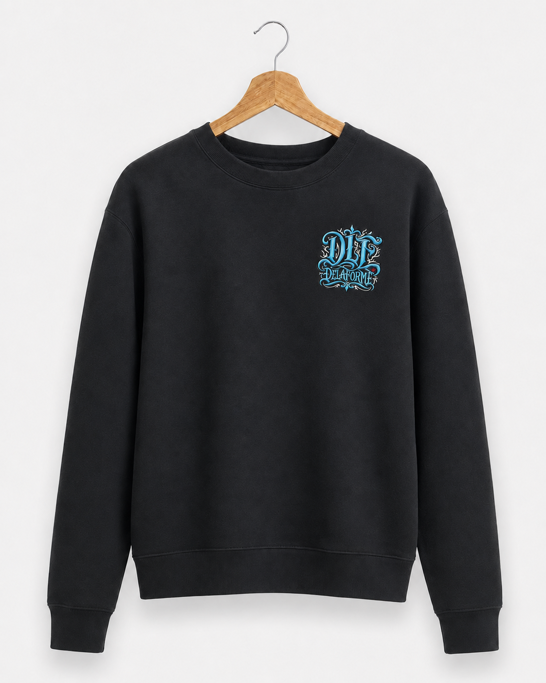 De La Forme DLF Embroidered Gothic Logo Black Sweatshirt