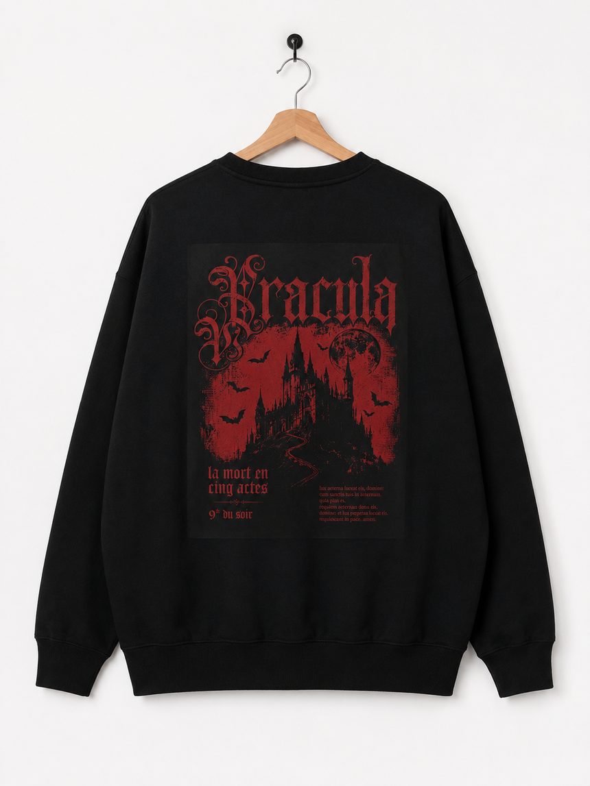 De La Forme IL CONTE Dracula Castle Embroidered Black Crewneck Sweatshirt