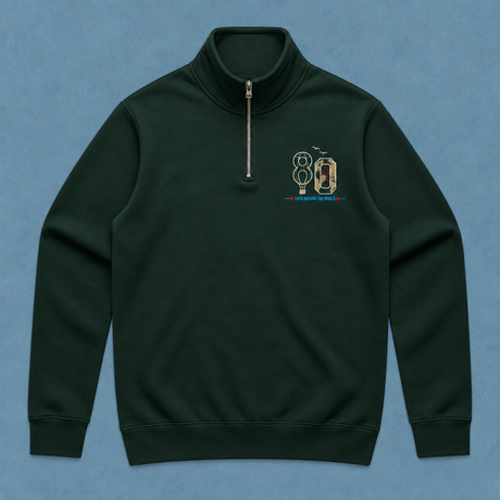 De La Forme Around the World in 80 Days Stencil Half Zip Crew (Vegan-Friendly)
