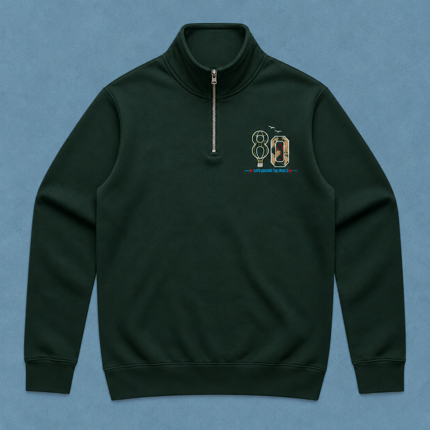 De La Forme Around the World in 80 Days Stencil Half Zip Crew (Vegan-Friendly)