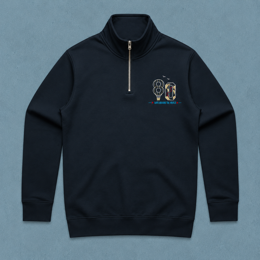 De La Forme Around the World in 80 Days Stencil Half Zip Crew (Vegan-Friendly)