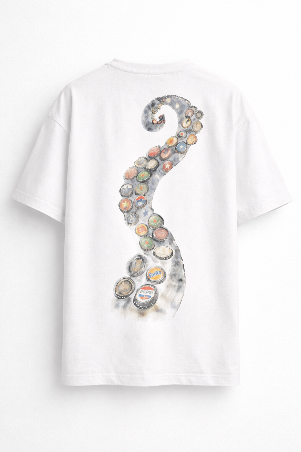Bottle Cap Octopus — Vintage Ocean Graphic Oversized T-Shirt