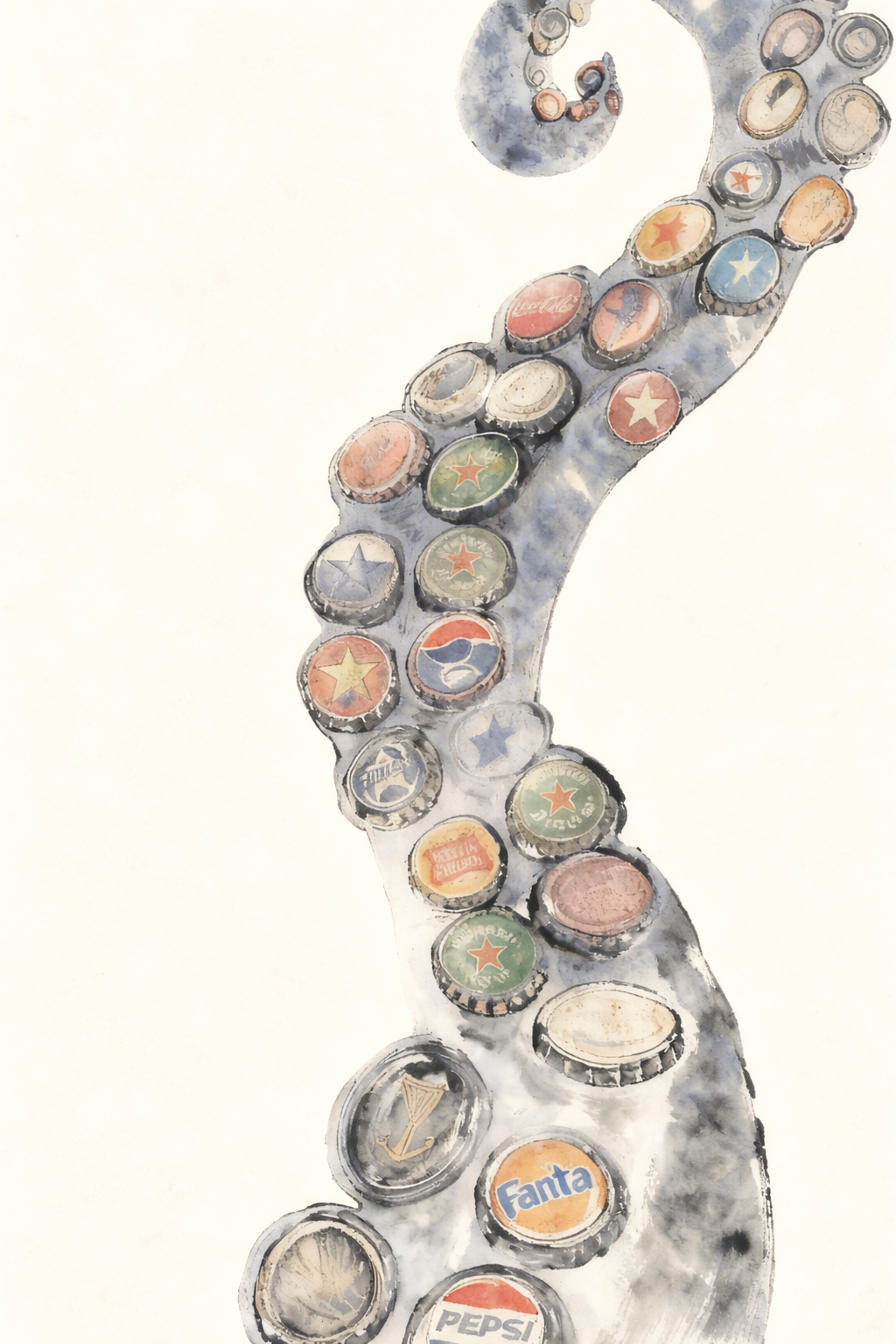 Bottle Cap Octopus — Vintage Ocean Graphic Oversized T-Shirt