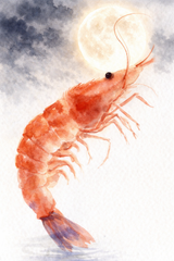 Moonlit Shrimp — Eastern Watercolor Graphic Oversized T-Shirt