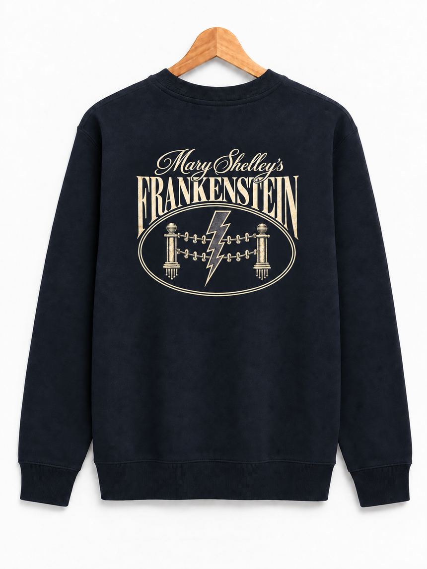 De La Forme IT’S ALIVE! Embroidered Black Crewneck Sweatshirt – Gothic Frankenstein Horror Design