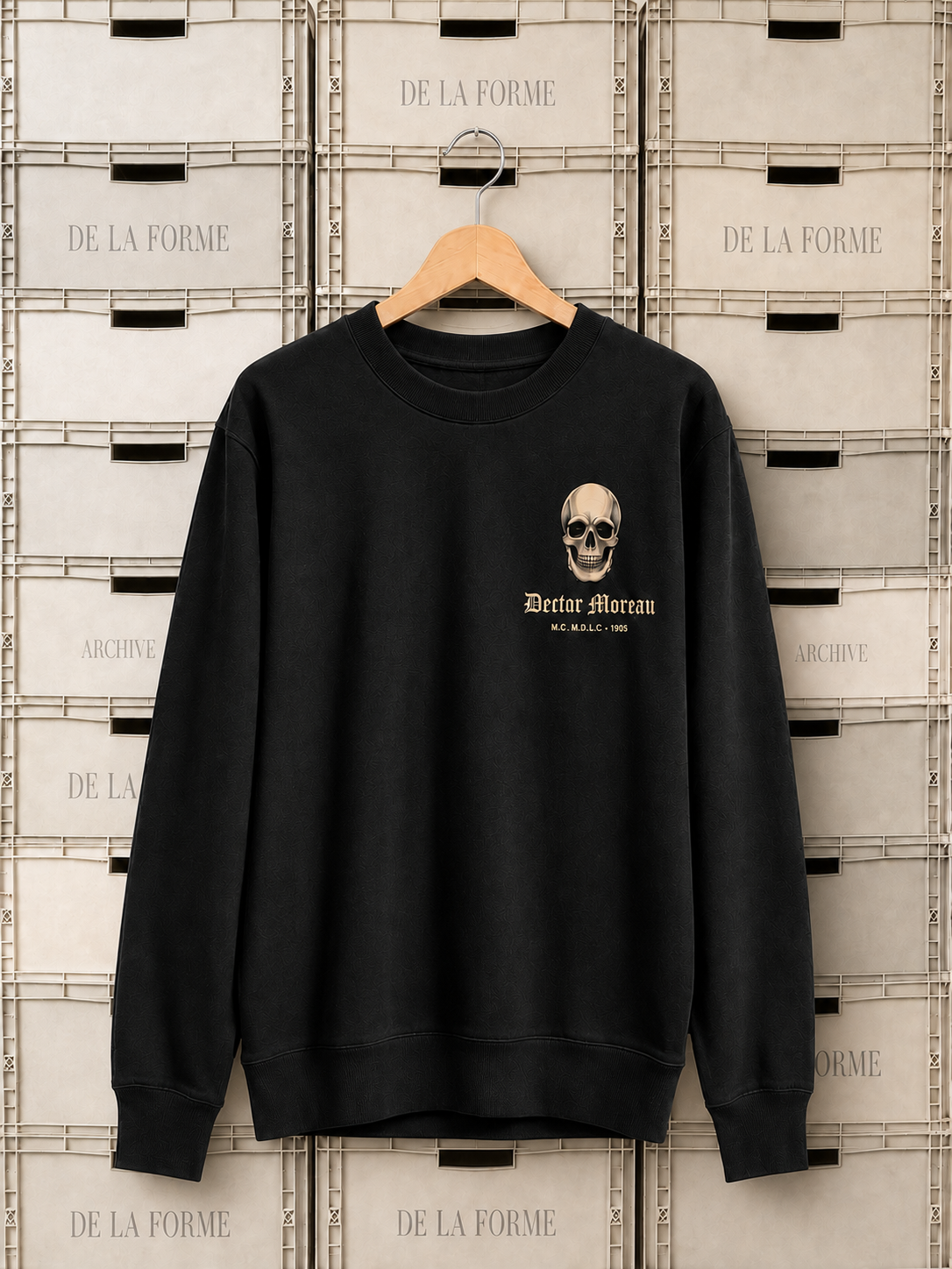 De La Forme Doctor Moreau Skull Embroidered Crewneck Sweatshirt