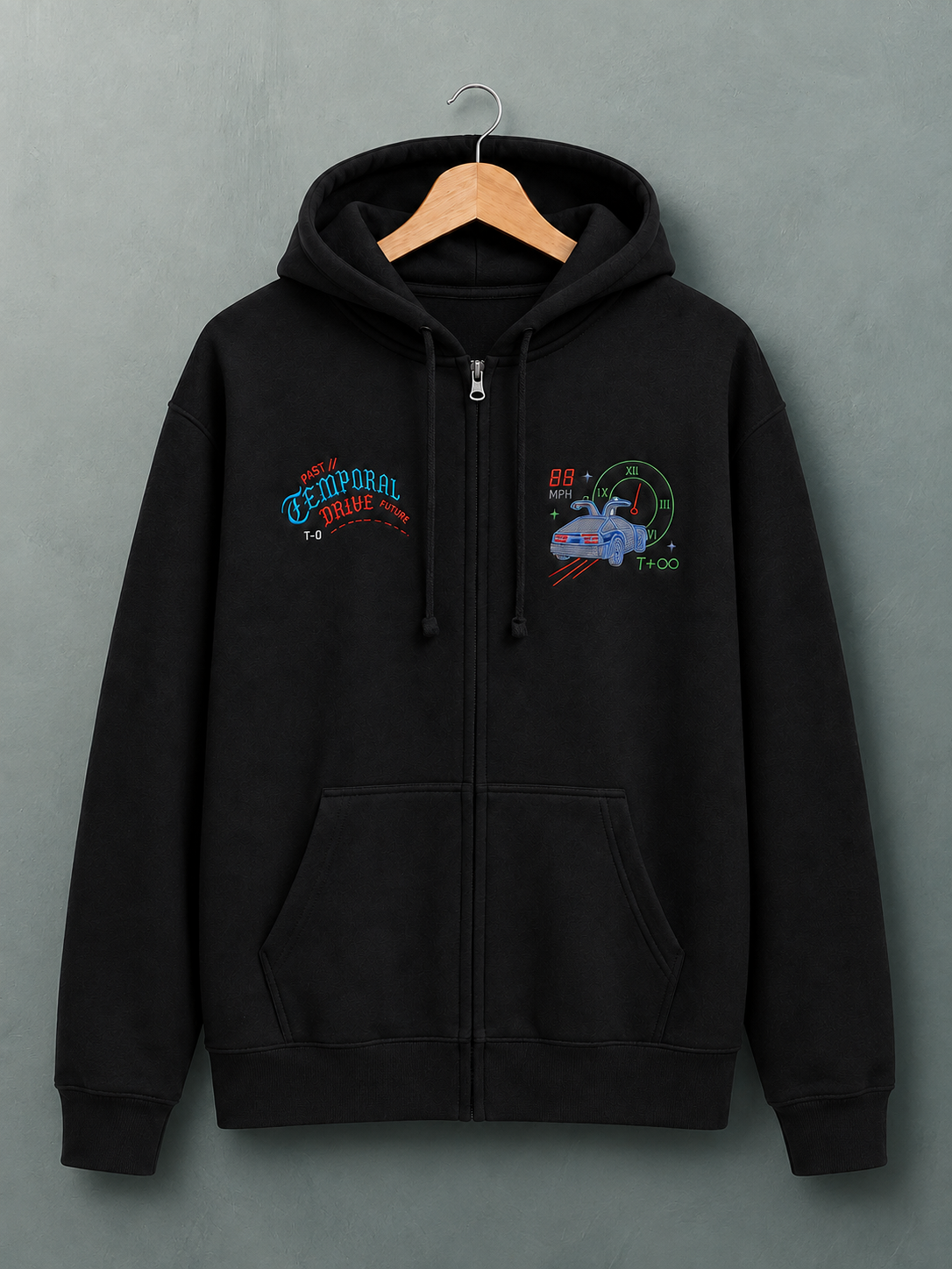 De La Forme Temporal Drive Time Machine Embroidered Zip-Up Hoodie