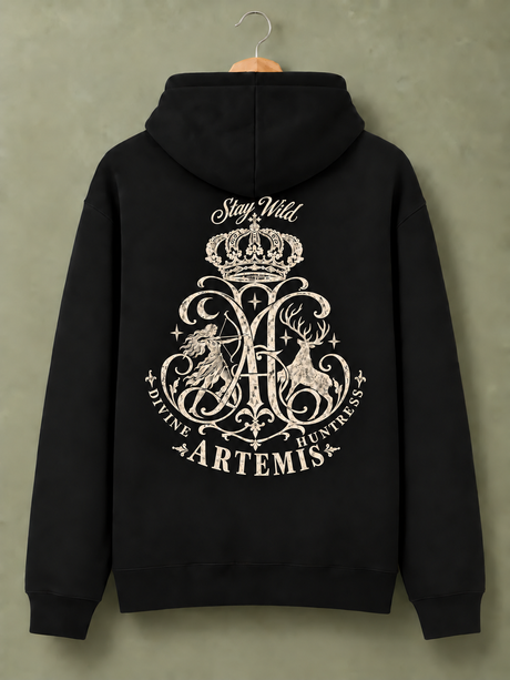 De La Forme Artemis Divine Huntress Embroidered Black Oversized Sweatshirt
