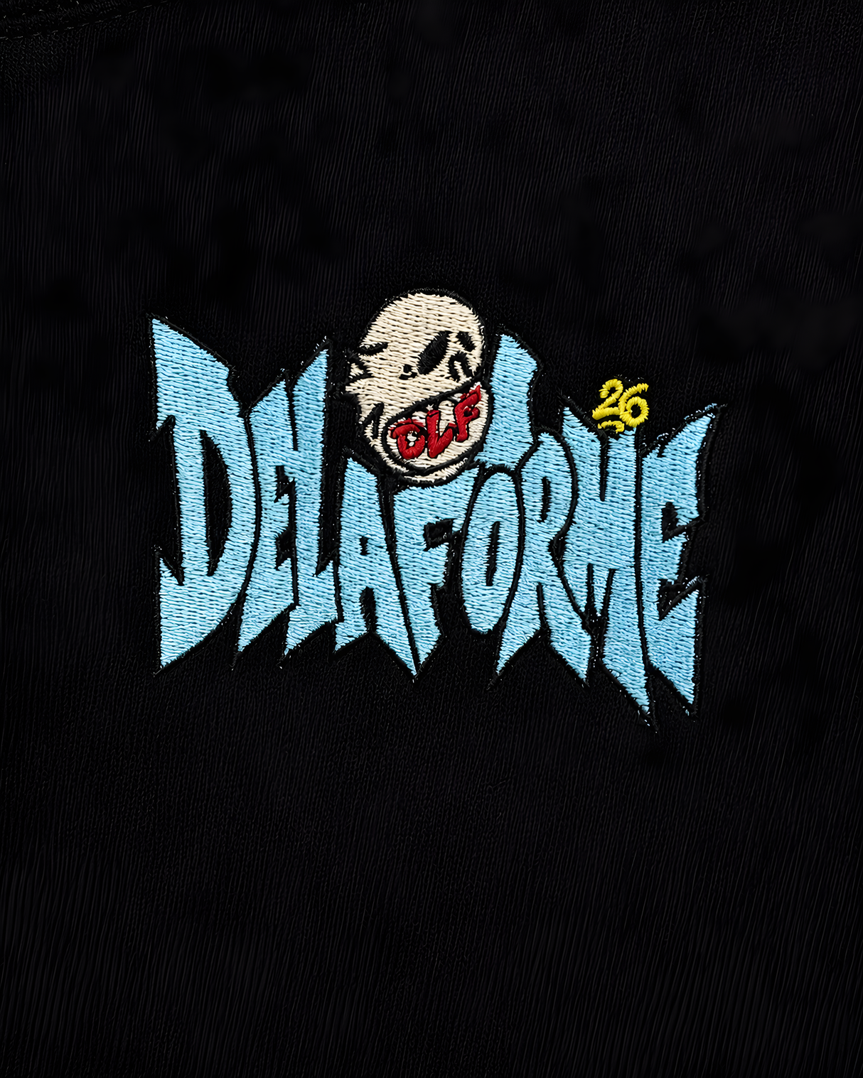 DELAFORME Skull Graffiti Embroidered Black Crewneck Sweatshirt