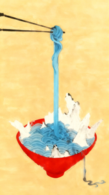 Surreal Minhwa Noodle Wave Graphic T-Shirt — Ocean Bowl Edition