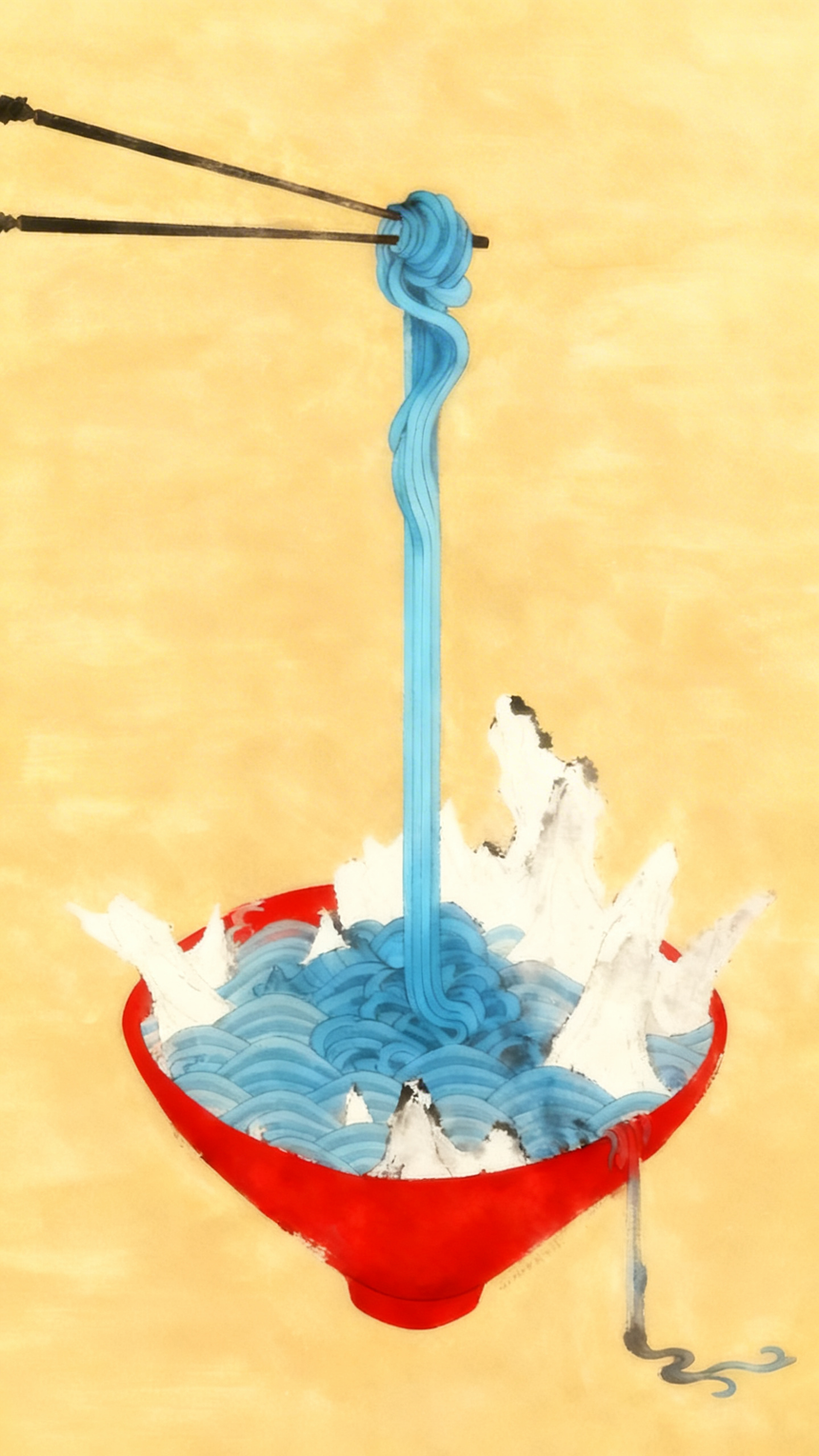 De La Forme Surreal Minhwa Noodle Wave Graphic T-Shirt — Ocean Bowl Edition