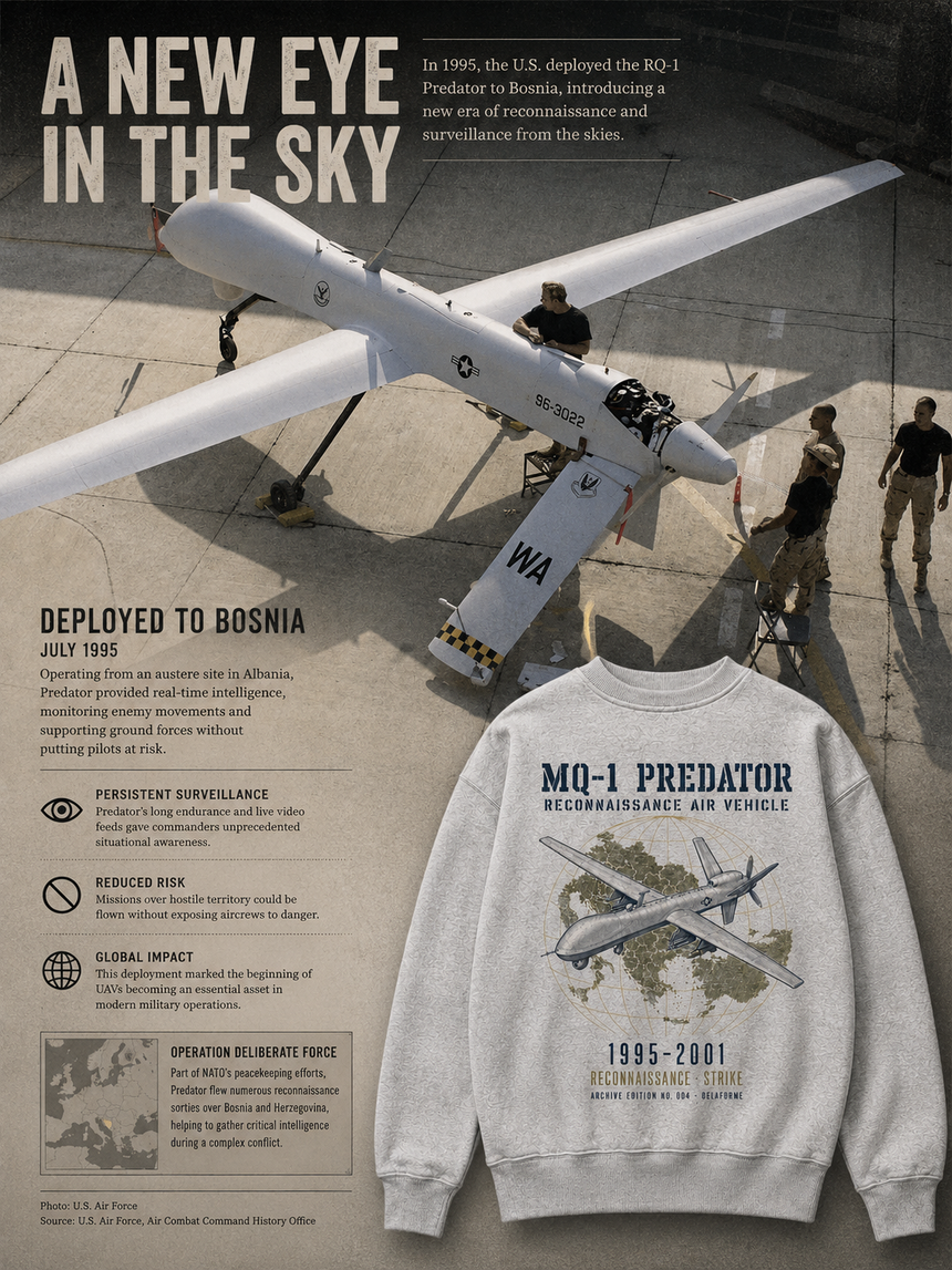 De La Forme MQ-1 Predator Embroidered & Graphic Crewneck