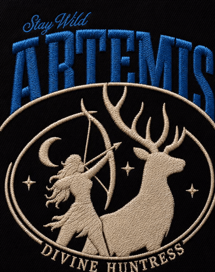 De La Forme Artemis Divine Huntress Embroidered Black Oversized Sweatshirt